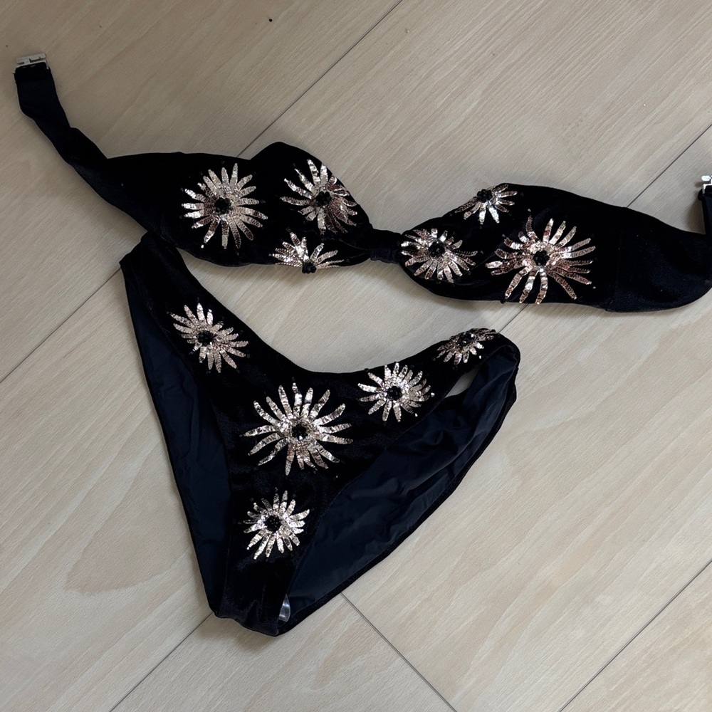 Black Bikini with Gold Starburst Design